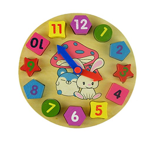 Usstore 1PC Kid Baby Wooden Toy Digital Geometry Clock Wooden Blocks Toys Children Educational Toy Gift