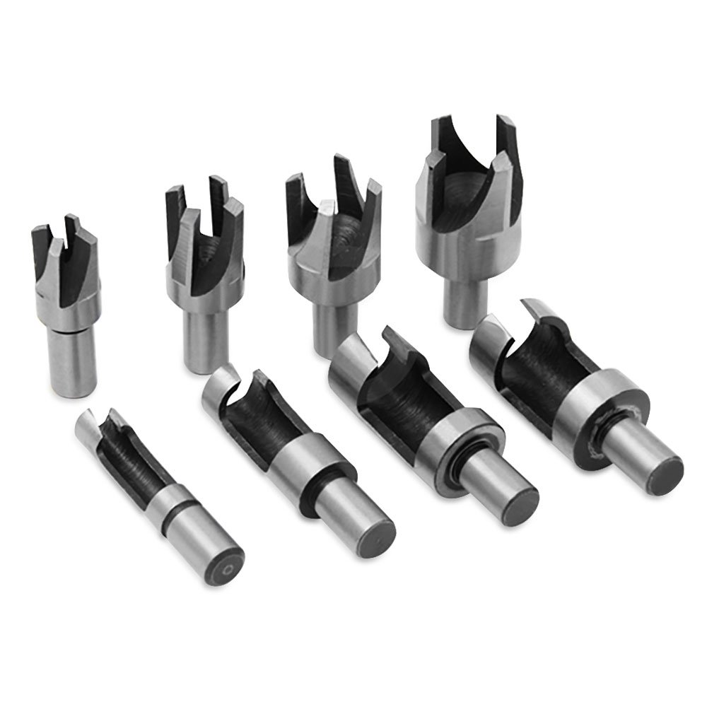 NUZAMAS Set of 8 Wood Plug Cutters Roundwood Wood Plug Tenon Drill Bit Cutter Shank Plug Cutter Assortment Size 6mm/ 10mm/ 13mm/ 16mm Woodworking