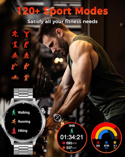 Military Smart Watch for Men-1000mAh Battery, 2 Straps, 1.52" HD Rugged Smartwatch with BT Calling, 120+ Sports Modes, Heart Rate Sleep Monitor, IP68 Waterproof Fitness Tracker for Android iOS, Silver