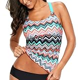Samefar Womens One Piece Zigzag Print Y Back Tankini Swimsuit Top (Only Top) (Szie S-XXL)