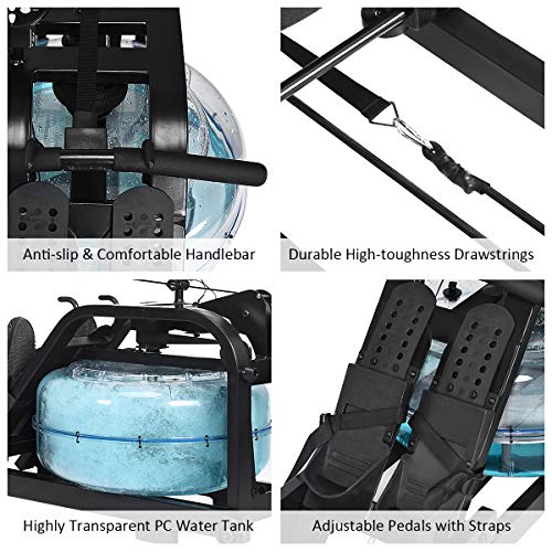image for GYMAX Water Rowing Machine, Adjustable Water Resistant Rower with LCD 