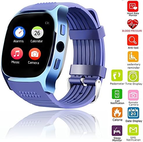 Bluetooth Smart Watch Touch Screen Smartwatch Heart Rate Monitor Blood Pressure Pedometer Sleep Monitor Wrist Band for Men Women Boys Girls Compatible with Android Samsung Huawei LG Motorola (Blue)