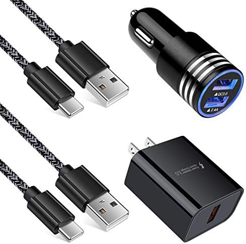 QC3.0 Car Charger Wall Adapter Fast Charging Block Compatible for Samsung Galaxy Note 20Ultra S21 S20 FE/Plus S9 A20 A10E A51 A50 A21 LG K51 Stylo 6 5 4, Cigarette Charger USB C Wall Plug with C Cord