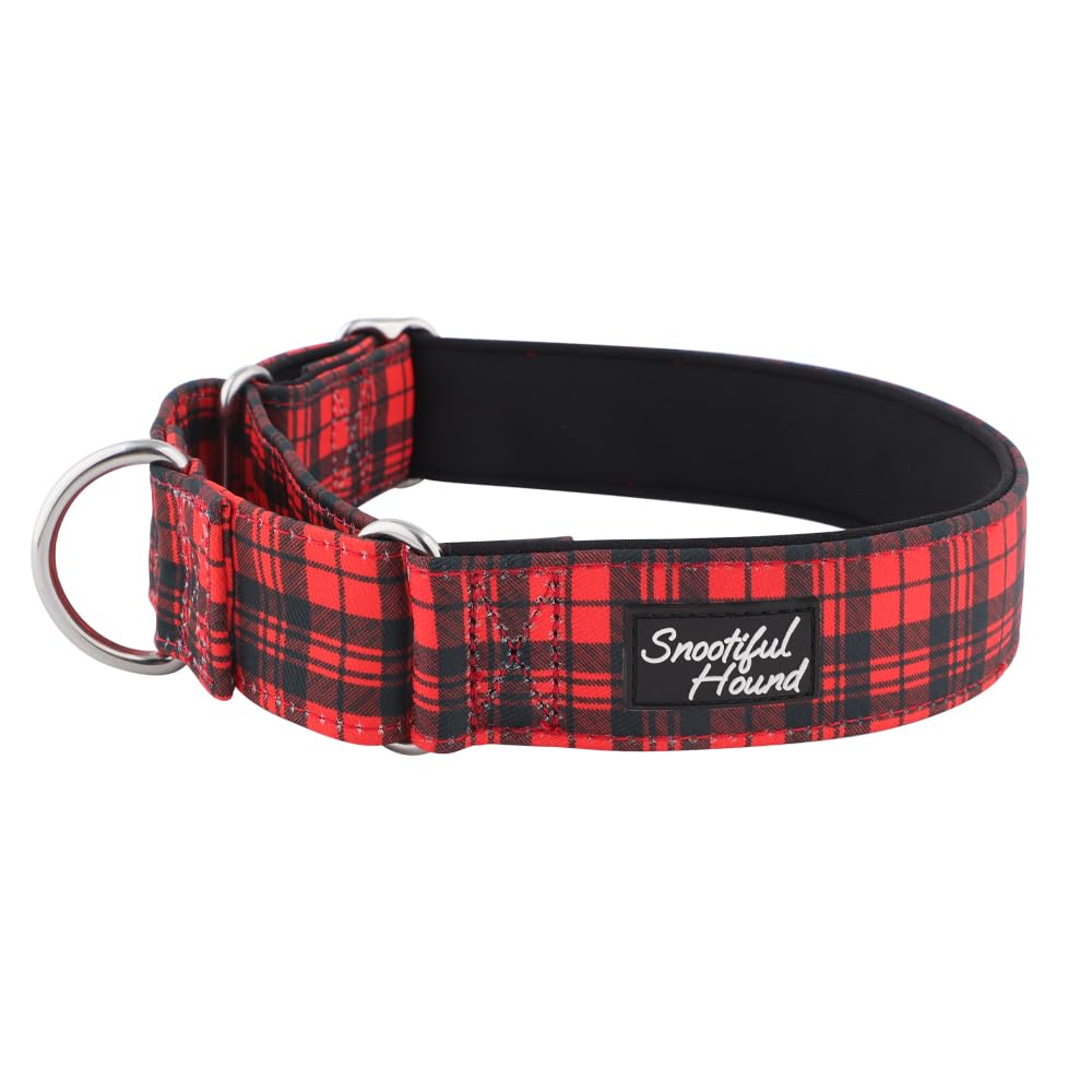 Snootiful Hound Padded Martingale Collar - Red Tartan Check - Ideal for Greyhounds, Whippets, Lurchers and All Sighthound Breeds (25-30cm)