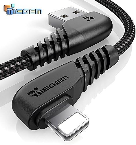 Tiegem™ 2.5A Fast Charging Cable for iPhone, iPad, iPod Devices 40% Charging Speed and 480 Mbps Data Sync - Elbow Design for Easy Access of Your Smart Phone - 30cm (Ligntning-TGM3-Black-30cm)