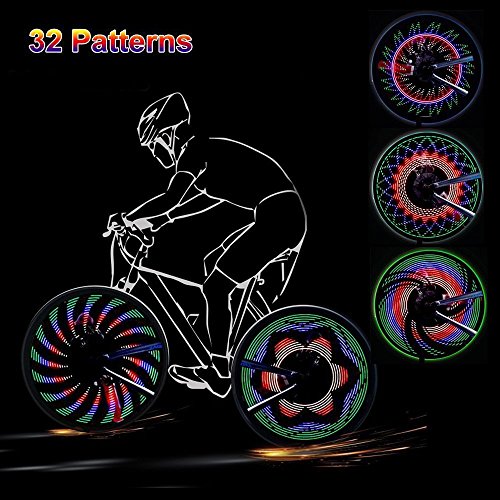 Diswoe Bike Rim Lights, Ultra Bright LED Bicycle Waterproof Wheel Light 32LED/32Patterns Bicycle Rim Light, String Colorful Bicycle Tire Accessories (multicolor)