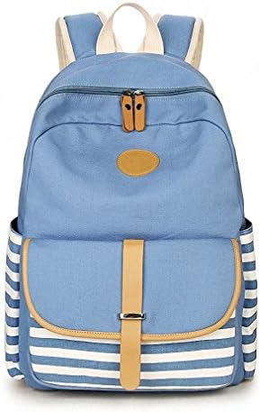 Striped Backpack School Bag for Teenagers Girl Backpack Canvas Printing Laptop Travel Bag Women Backbag Sky blue