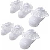 Juebm Infant Baby Girls Ruffle Socks Toddler Dress socks,Pack of 3/5/6 Baby Frilly Lace Ankle Socks