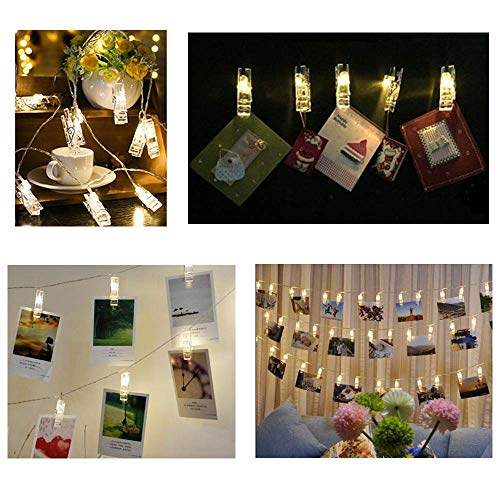 Photo Clips String Lights 6.6ft 20 LED “Warm White” Fairy Lights Battery Operated Hanging Photos Pictures Cards Display Holder Indoor Wedding Bedroom Christmas Wall Decorations