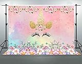 Unicorn Backdrop for Children Birthday Party, 7x5ft Soft Cotton, Flowers Pink Photography Backgrounds, Cake Dessert Table Decor Banner, Photo Shooting Props FSGE009