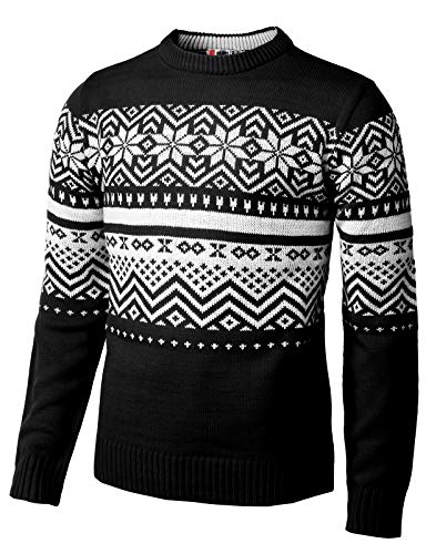 H2h mens casual snowflake patterned christmas pullover sweater bl…