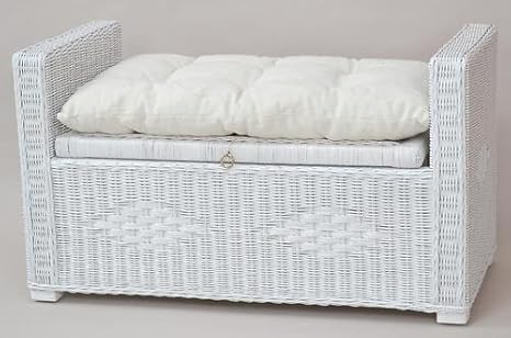 Sitztruhe Truhe Sitz Sitzkissen Wäschetruhe Rattantruhe Kissen massiv weiß