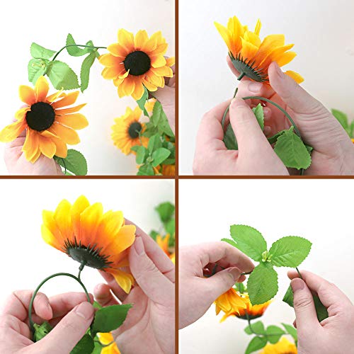 Johouse 4 PCS 7.4FT Artificial Sunflower Garland Silk Sunflower Vine Artificial Flowers with Green Leaves Wedding Table Decor