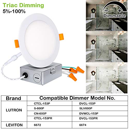 hykolity 12 Pack 6 Inch LED Recessed Lighting W/ Junction Box, CRI90, 14W=100W, 1100lm, 5000K