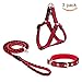 Beker Dog Leash Harness Collar Set,Durable Nylon Braided Leash No Pulling Adjustable Harness Soft Padded Collar for Small Dog/Puppy/Cat Red-Black(Pack of 3)