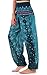 TEAL HAREM PANTS for Women in Boho Hippie Plume Print - Authentic Thai Genie Yoga Pants - Medium