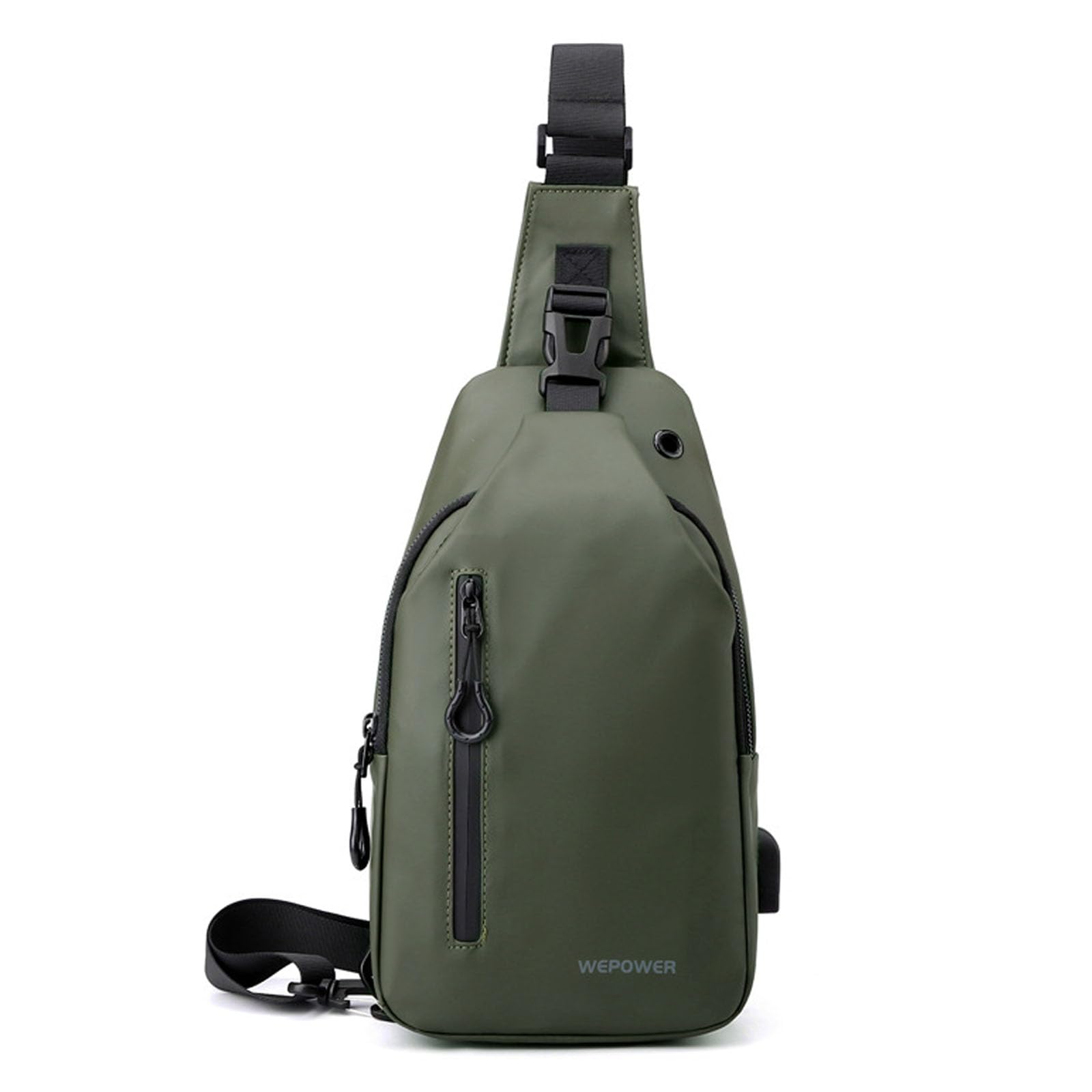 FANDARE Mens Chest Bag Outdoor Hiking Daypacks Sling Bags for Personal Flex Bag with USB Charging Port & Earphone Hole Small Crossbody Sling Backpack Shoulder Man Bags Travel Satchel Bag Army Green