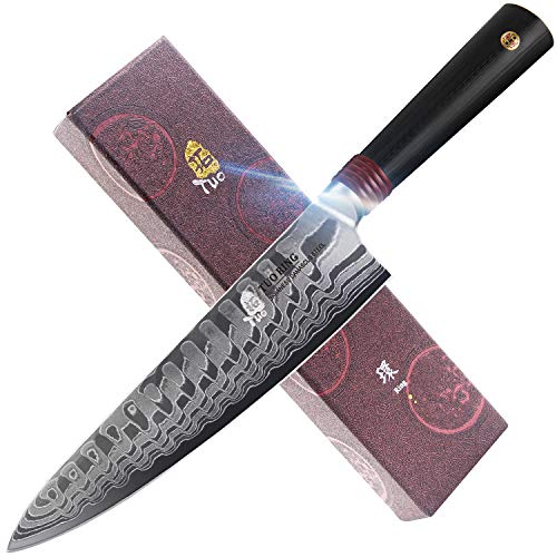 TUO 9.5" Damascus Chef’s Kitchen Knife Japanese AUS10 HC Steel Dishwasher Safe G10 Handle