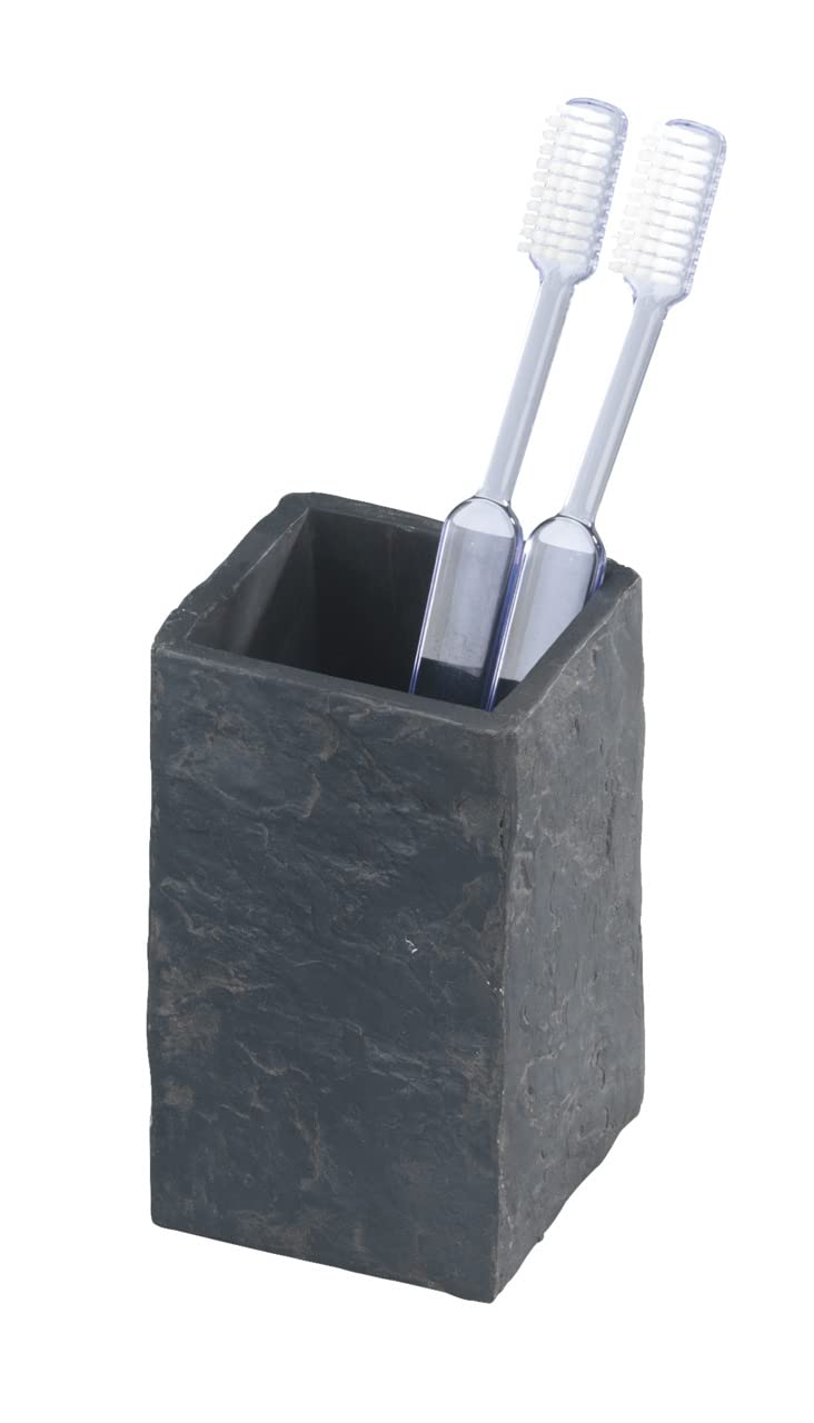 Wenko 17920100 Toothbrush tumbler Slate Rock stonelook, Plastic Polyresin, 6.4 x 10.5 x 6.4 cm, Grey Anthracite
