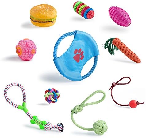 Dog Toy Set Ball Rope and Chew Squeaky Toys for Dogs of All Sizes, Really Good Dog Toys For Aggressive Chewers - Set Of 10