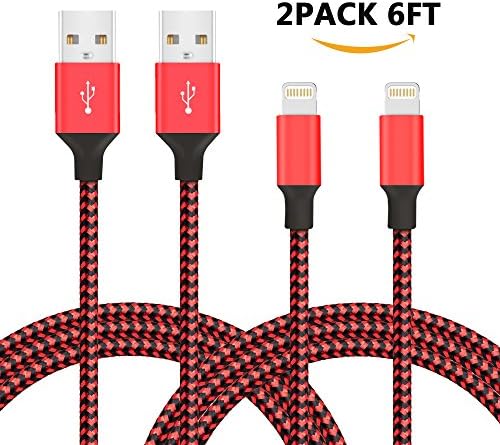 iPhone Charging Cable Novtech 2 Pack 6ft Lightning to USB Charger Cord Tangle Free Nylon Braided for iPhone X 8 8 Plus 7 7 Plus 6s 6s Plus 6 6 plus 5s 5c 5 iPad Air iPad mini iPod (Red and Black)