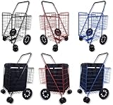 Folding Shopping Cart DOUBLE BASKET SWIVEL Wheel Jumbo 360 Easy Rotation WITH FREE LINER AND CARGO NET by SCF (BLACK WITH BLACK LINER)