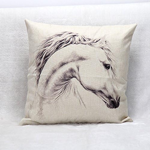 Realistic White Horse Linen Pillow Home Office Sofa By Pillowcase with Pillow 16" x 16"
