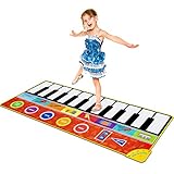 Cyiecw Piano Music Mat, Music Dance Mat Keyboard Playmat with 19 Keys Piano Mat, 8 Selectable Musical Instruments Build-in Speaker & Recording Function for Kids Girls Boys, 58.26 x 23.62 inches