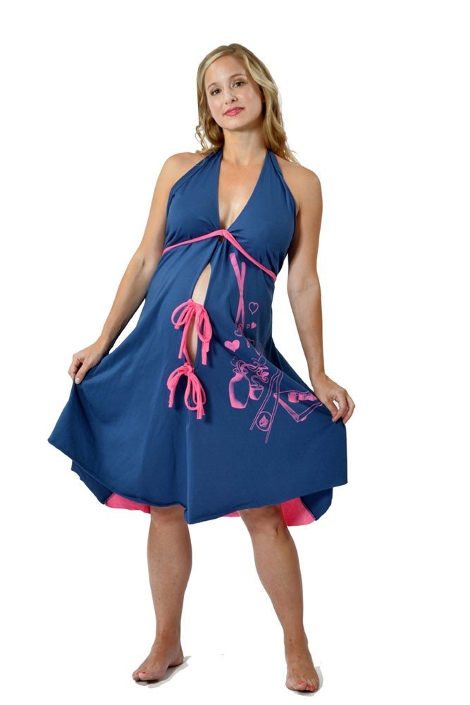 Pretty Pushers Cotton Jersey Labour Gown I Dream Of Sushi Plus Size (18-26 pre-pregnancy) Navy/Pink