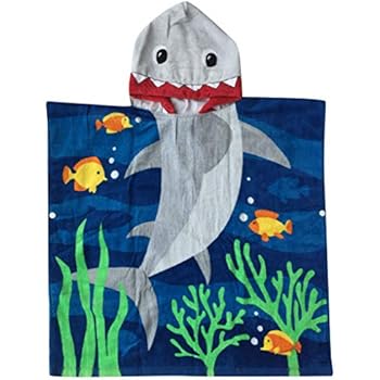 Athaelay Soft Cotton Hooded Towel for Kids Bath Pool Beach, Shark Theme