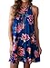 MITILLY Women's Halter Neck Boho Floral Print Chiffon Casual Sleeveless Short Dress Small Blue