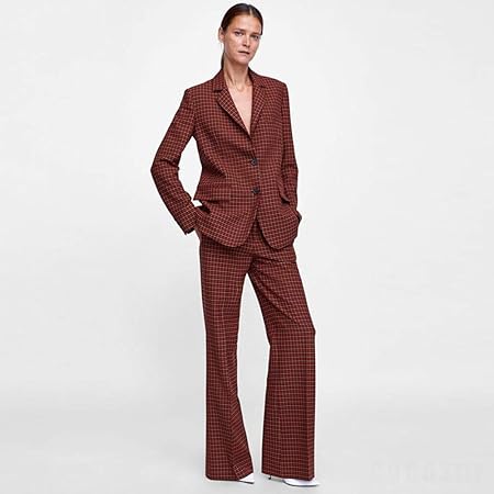 red plaid pant suit womens