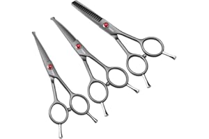 FOGOSP 4.5" Dog Grooming Scissors - 3 Pcs Curved & Straight Thinning Shears for Small Dogs & Cats - Japan 440C Stainless Steel