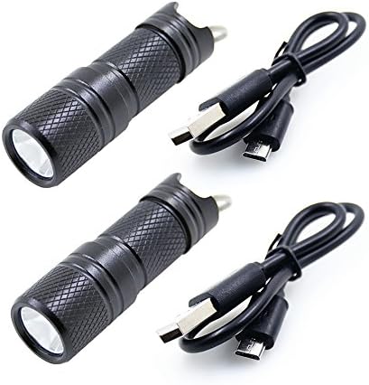 Soltuus 2 Pack Rechargeable LED Keychain Flashlight, 200 Lumens Mini Torch, Water Resistant for Outdoor and Indoor, Small Pocket Key Chain EDC Lights, Including Battery and Micro USB Cable
