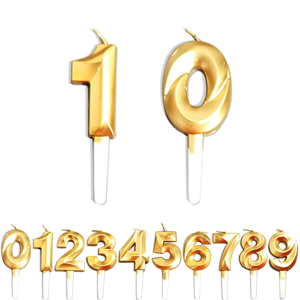 Birthday Candles, 10th Birthday Cake Candles, Cake Decoration for Birthday Party Wedding Anniversary Graduation Party Supplies (Gold, Number 0&1)