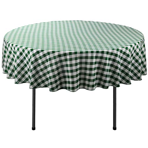 Waysle 70-Inch Round Tablecloth, 100% Polyester Washable Table Cloth for Circular Table, Green and White Checker