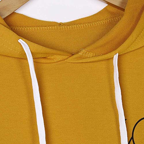 Aunimeifly Women Hoodie Ladies Stripe Long Sleeve Blouse Planet Printed Hooded Casual Drawstring Sweatshirt Yellow