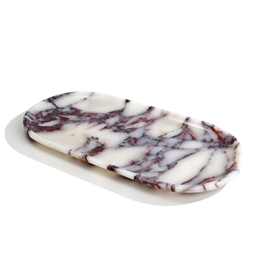 Photo 1 of Natural Marble Tray, Coffee Table, Food, Fruit, Paper Cup, Cake Display, Coffee bar, Family Gatherings, Seasonal Holiday Decoration Tray(Viola-oval-11 x5 x0.7)