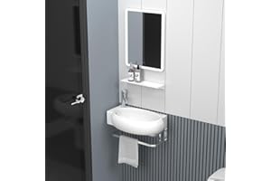 WYRNOBRX Small Bathroom Sink White Ceramic Wall Mount Mini Vessel Sink with Hot and Cold Water Faucet Ceramic Wash Basin with