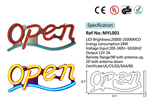 LED Neon Open Sign - Wavy Line Shape Blinking Option 9"x22" Size with Remote Controlï¼ŒNeon Sign Openï¼ŒBusiness Open Sign Advertisement Board Electric Display Sign