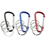 Mini Style Aluminum Alloy D Ring Shape Buckle with Key Ring Connectors, Mini Carabiner Style Keychain (Blue+Red +Black, 3pcs)