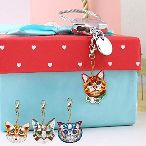 5D DIY Diamond Painting Keychain, 4 pcs Cat Shape, Mosaic Making Full Drill Special Shape Diamond Painting Kit for Bags, Smartphone Straps, 4 Pack - Thumbnail 3