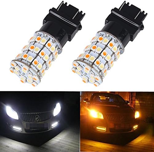 Trisense 3157 3156 3056 3057 White/Amber Switchback LED Bulbs 2-pack Super Bright 60SMD Dual Function Lamp, Xenon White for DRL Daytime Running Light or Parking Light, Yellow for Turn Signal Lights