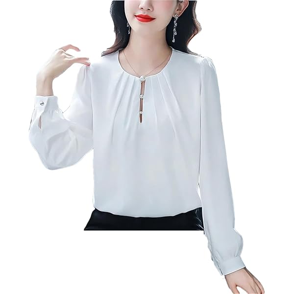Amazon.com: Women's Fashion Chiffon Blouse Pearl Loose Shirts Puff