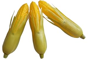 Jilukibo Plastic Artificial Corn, Lifelike Corn Simulation Fake Corns with Green Shell Vegetable Decorations Photo Props (3 Pack)