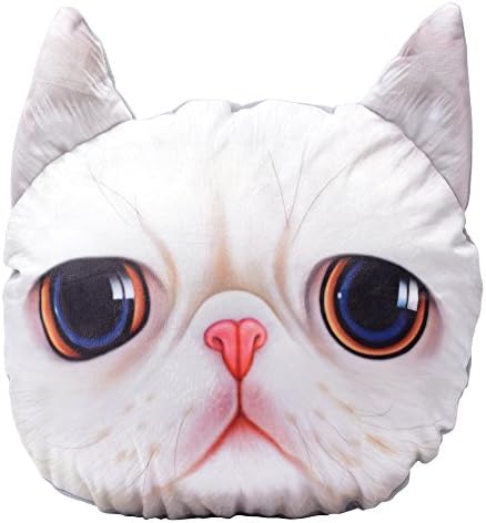 Cute 3D Stuffed Plush Cat Head Shape Pillow Soft Chair Sofa Back Cushion Throw Pillow Home Decoration 13x12" White