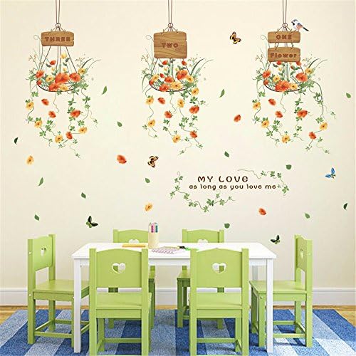 Wall Stickers Home Removable Wall Stickers Living Room Wall Decoration Green Flower Baskets Hanging Orchid roof Creative Wall Stickers Window Glass Stickers, 50 * 70CM