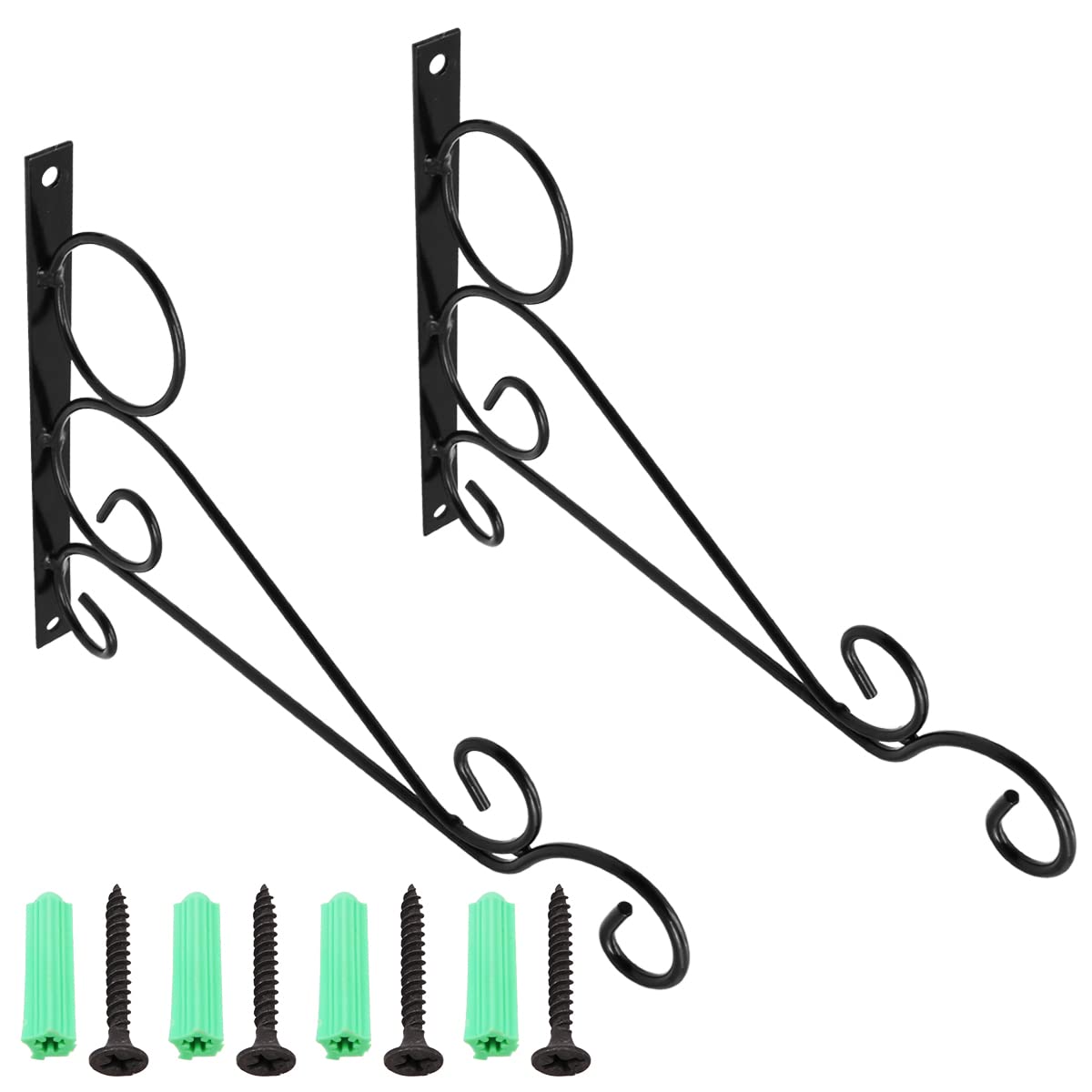 ZONADAH Pack of 2 Multi-function 29.5cm Metal Wall Mount Holder Hanger Hooks Curved Line Style for Plant Flower Basket Lights Birdcage Lanterns Wind Chimes Garden Balcony Indoor or Outdoor Black