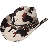GORGLITTER Women's Cowboy Hat Cow Print Western Trendy Metal Bull Hatband Party Cowgirl Hats Vacation 2025