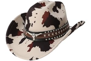 GORGLITTER Women's Cowboy Hat Cow Print Western Trendy Metal Bull Hatband Party Cowgirl Hats Vacation 2025